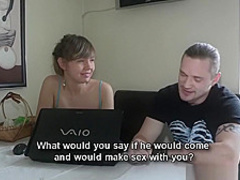 She gets a new TV just for riding a big phallus