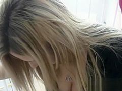 Beautiful blonde wife wears knee pads for blowjob