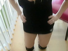 Beautiful blonde wife wears knee pads for blowjob