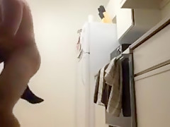 Wife in loose shirt takes it doggy and blows for cum