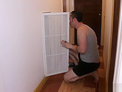 Nerdy brunette fucked by repairman