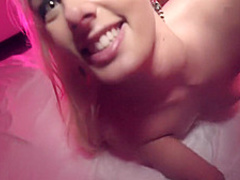 Naughty blonde cleans his cock after anal fuck