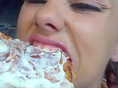 CAUTION! Hot girl chewing Pizza with Ranch!