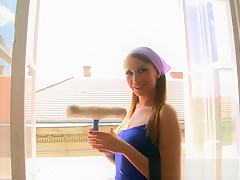 Hot Russian teen cleaning lady amazing POV blowjob