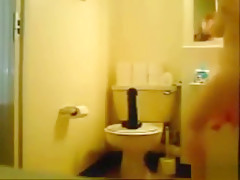 Cutie Rides A Dildo On The Toilet