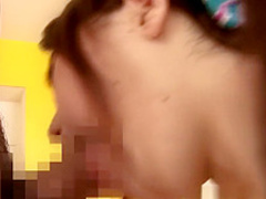 Japanese brunette blowing cock