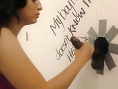 Pretty Pakistani babe visits the gloryhole for black cock