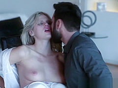 Blonde glamour babe tied up and face fucked