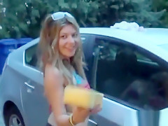 POVLife Brunette carwash hottie Alice White POV sex