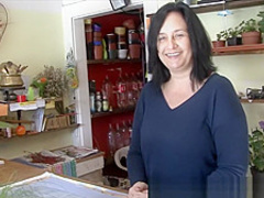 F-Sized tits mature gets fucked in flower store