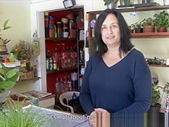 F-Sized tits mature gets fucked in flower store