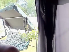 Amazing looking blonde masterbating in backyard for webcam