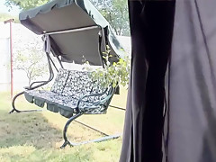 Amazing looking blonde masterbating in backyard for webcam