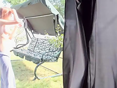 Amazing looking blonde masterbating in backyard for webcam