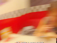 Pulled babe doggystyled in public bathroom