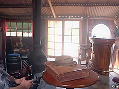 Blonde bartender anal fucked in saloon