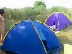 Dirty whore getting fucked on camp site
