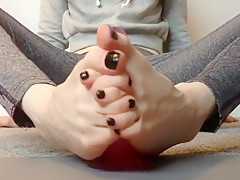 little pink dildo footjob