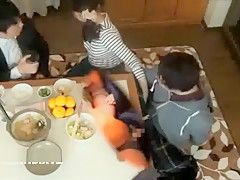 Japanese stepmom fucks son under table