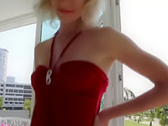 Amateur blonde girl gives a footjob