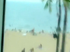 Amateur blonde girl gives a footjob