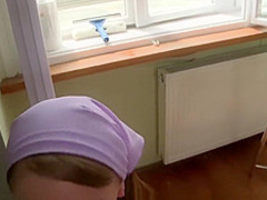 Hot Russian teen cleaning lady amazing POV blowjob