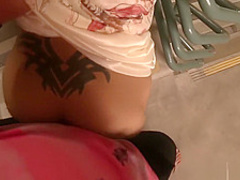 Big tit Asian MILF fucks behind the scenes