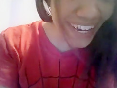 Spiderman fan plays with her shave pussy tills she squirts