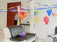 MILF fucks hubby's assistant on her man's birthday