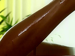 Perfect teen legs and feet are oiled and covered in hot cum