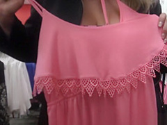 Huge natural boobs MILF public flashing and then fucks