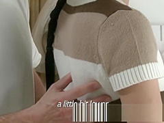 Expert hands seduce a young girl into a fucking on the table