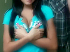 Hot girlfriend with huge tits sucks dick on camera