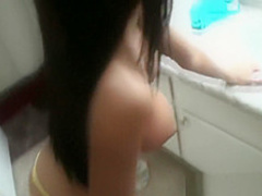 Hot girlfriend with huge tits sucks dick on camera