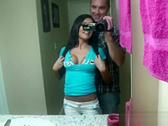 Hot girlfriend with huge tits sucks dick on camera