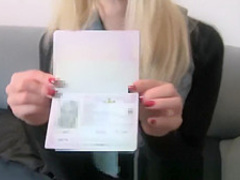 Busty Blonde Babe gets jizzed over in Casting interview