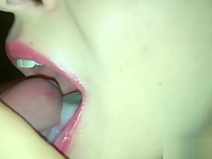 Homemade cum on tongue and swallow