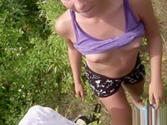 Short haired teenie outdoor sex