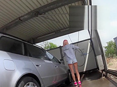 skinny blonde at the car wash quickie
