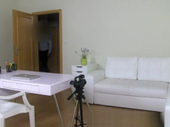 Hot blonde gets sprayed with Jizz in Casting interview