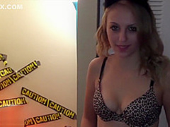 Teen plays with pussy for Halloween