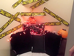 Teen plays with pussy for Halloween