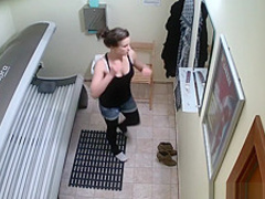 Hidden Cam Young Girl is Touching her Pussy in Solarium