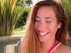 Cute brunette teen loves sucking cock