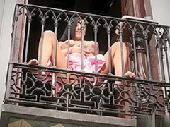 Stretching and Squirting off her Balcony