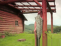 Joymii Eufrat Strips And Masturbates With Dildo Outdoors Beside Log Cabin