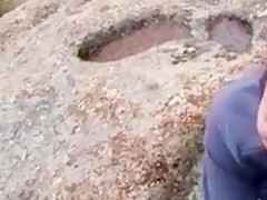 Hiking girl gives blowjob and fucked on a hill