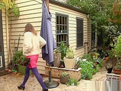 Hairy pussy orgasming by the stove