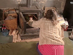 Hairy pussy orgasming by the stove