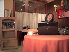 Asian Discreetly Squirts in the Cafe